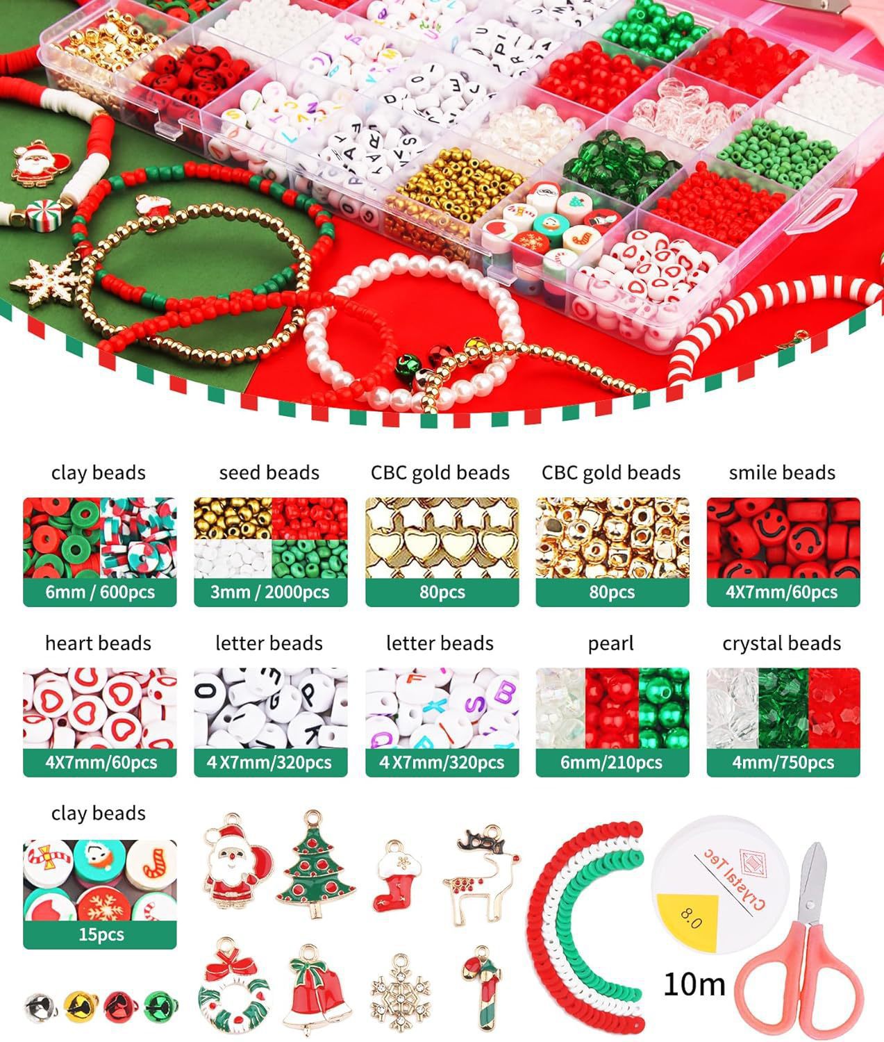 Christmas Friendship Bracelet Bead Kit with Polymer Clay Letter Beads - view 7